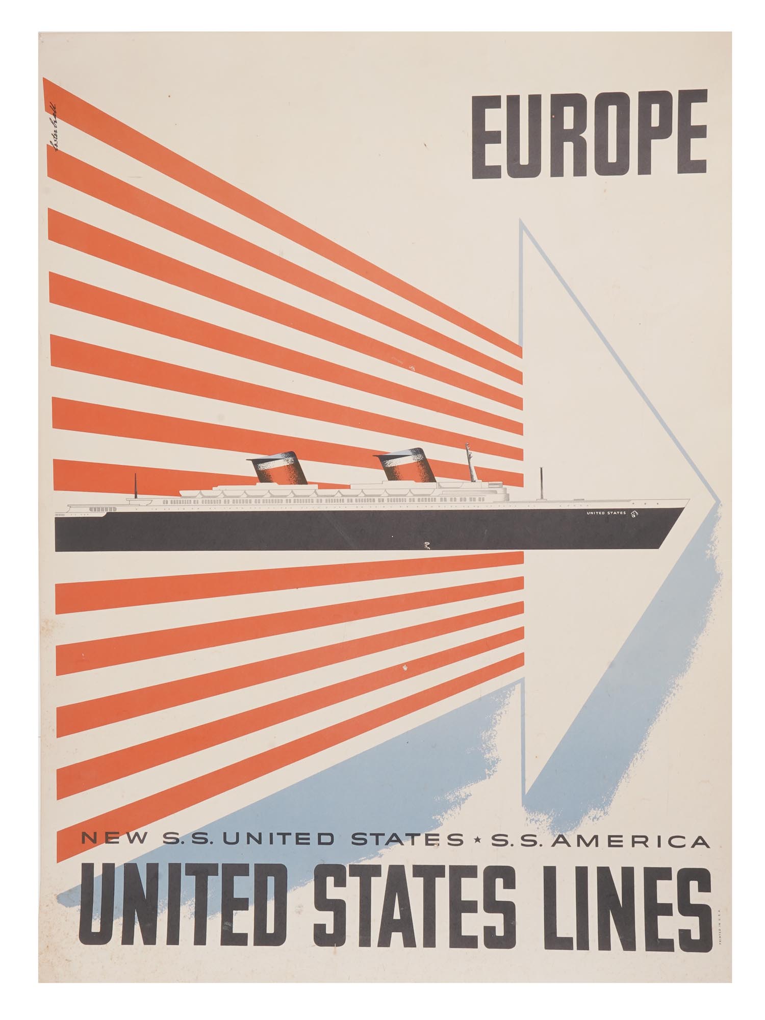 ORIGINAL 1952 VINTAGE USA SS LINES TRAVEL POSTER PIC-0